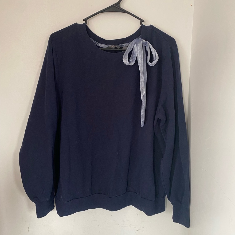 AnyBody Navy Blue Top with Light Blue Tie